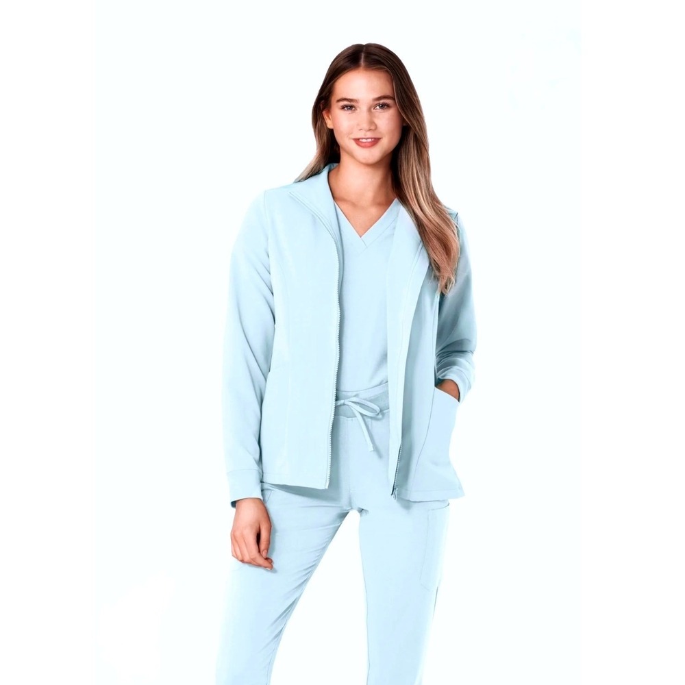 NWT Mandala Women's Modern Long Sleeve Scrub Jacket Sky Light Blue Size L NEW!